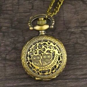 Owl Engraved Quartz Vintage Pocket Watch Necklace